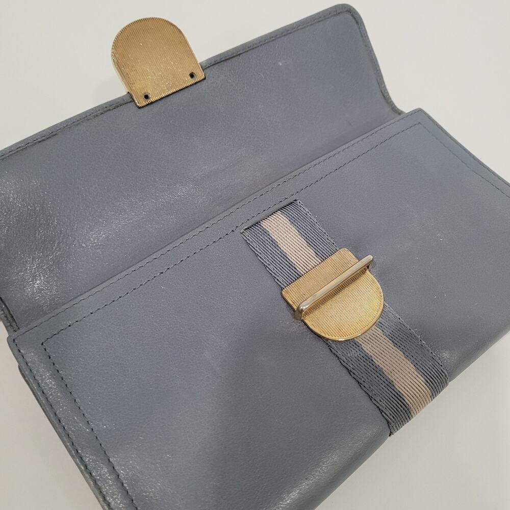 Bally Switzerland Wallet‎ Organizer Blue Large Leather Clutch Clasp Striped Logo - Picture 3 of 15